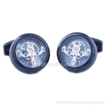 IP Black Plated Stainless Steel Cufflinks Tourbillon Watch Movement Cufflinks